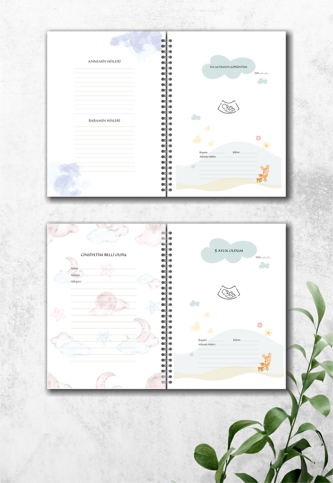 Modern Bebek Anı Defteri - Ilk 1 Yıl Hamilelik Ve Anne Bebek Günlüğü - Ajandası