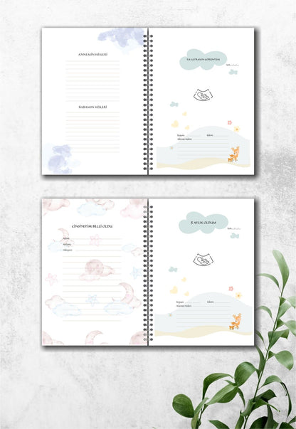 Modern Bebek Anı Defteri - Ilk 1 Yıl Hamilelik Ve Anne Bebek Günlüğü - Ajandası