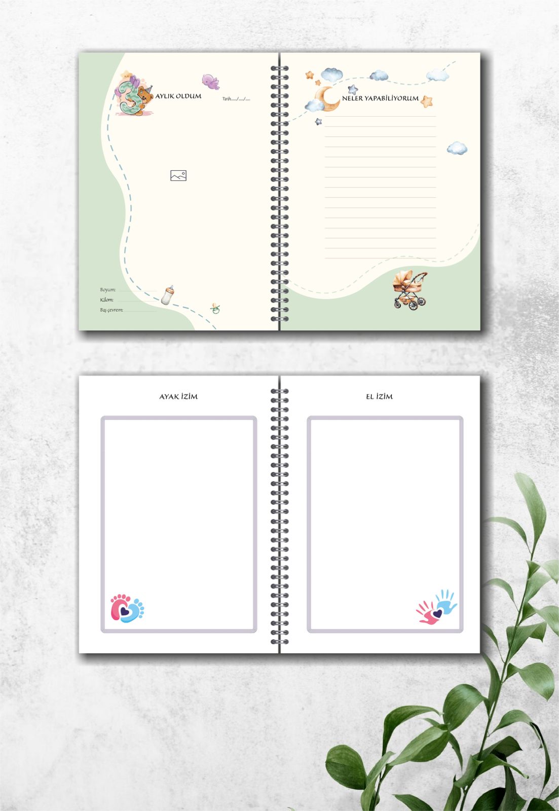 Modern Bebek Anı Defteri - Ilk 1 Yıl Hamilelik Ve Anne Bebek Günlüğü - Ajandası