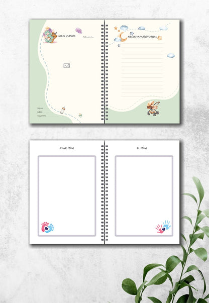 Modern Bebek Anı Defteri - Ilk 1 Yıl Hamilelik Ve Anne Bebek Günlüğü - Ajandası