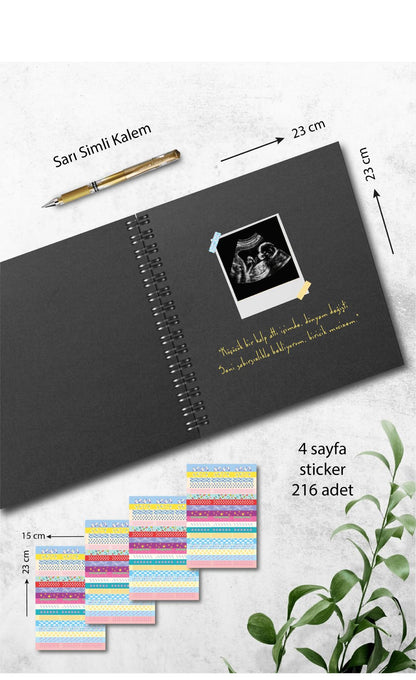 Modern Bebek Anı Defteri - İlk 1 Yıl - Anne Bebek Günlüğü - Ajandası & Sticker ve Kalem Hediyeli