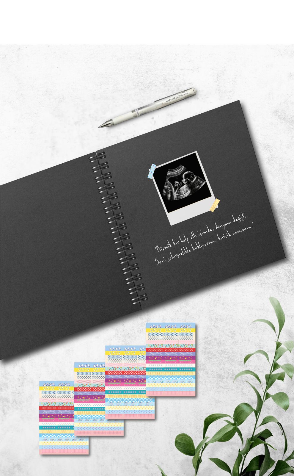 Modern Bebek Anı Defteri - İlk 1 Yıl -Anne Bebek Günlüğü - Ajandası & Sticker ve Kalem Hediyeli