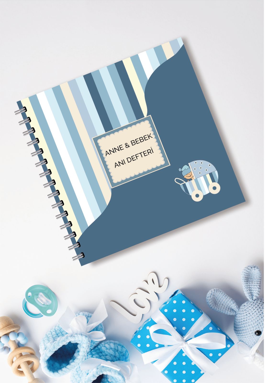 Modern Bebek Anı Defteri - İlk 1 Yıl - Anne Bebek Günlüğü - Ajandası & Sticker ve Kalem Hediyeli