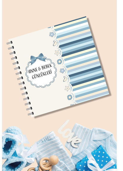 Modern Bebek Anı Defteri - İlk 1 Yıl -Anne Bebek Günlüğü - Ajandası & Sticker ve Kalem Hediyeli